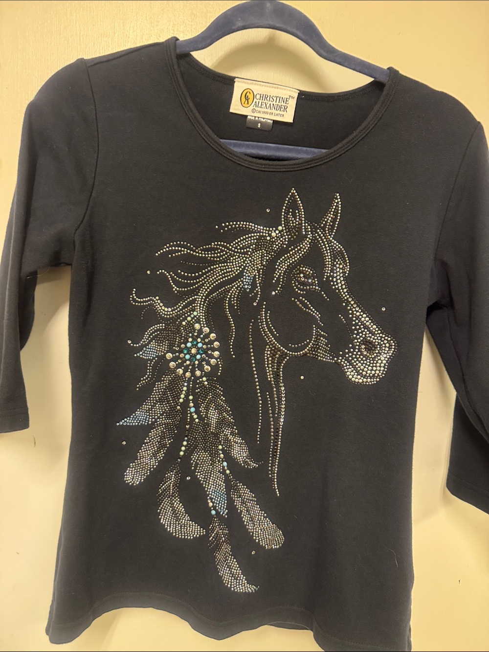 Christine Alexander quarter-Sleeve Top with Rhinestone Horse